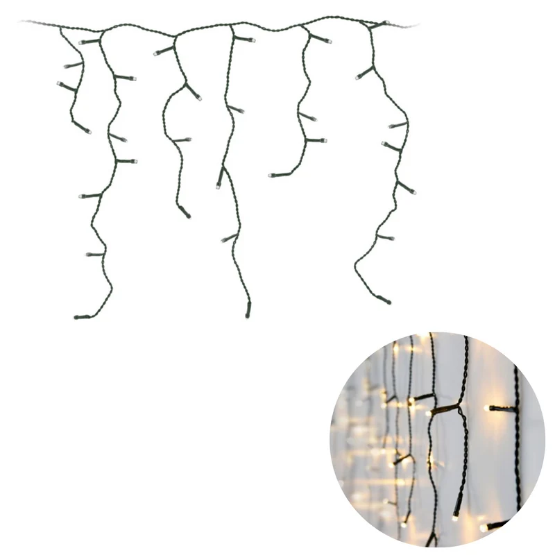 Cheqo® IJspegel Verlichting voor Buiten en Binnen - Lichtgordijn - Kerstverlichting - 360 LED - 12 meter - Warm Wit - 8 Lichtfuncties