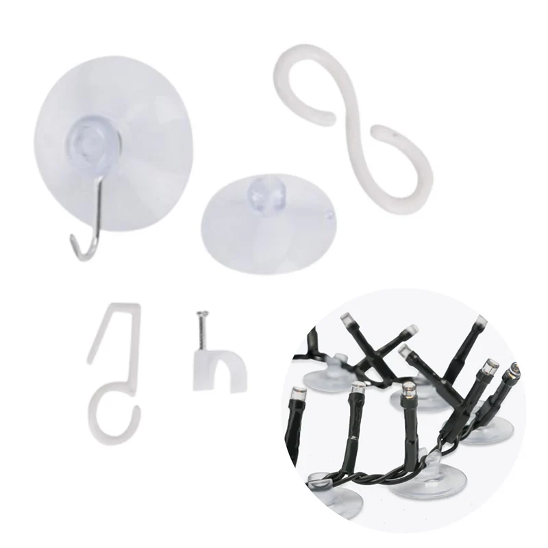 Cheqo® Kerstverlichting Ophangen - Ophanghaakjes - Haakjes met Zuignap - Slinger Haakjes - Bevestiginsset - 200 Delig