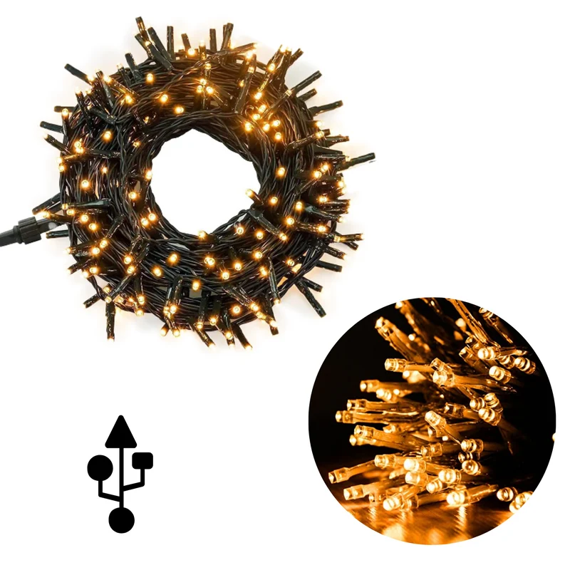 Cheqo® USB Kerstboomverlichting - Kerstlampjes - Led Verlichting - Kerstverlichting - 240 LED - Warm Wit