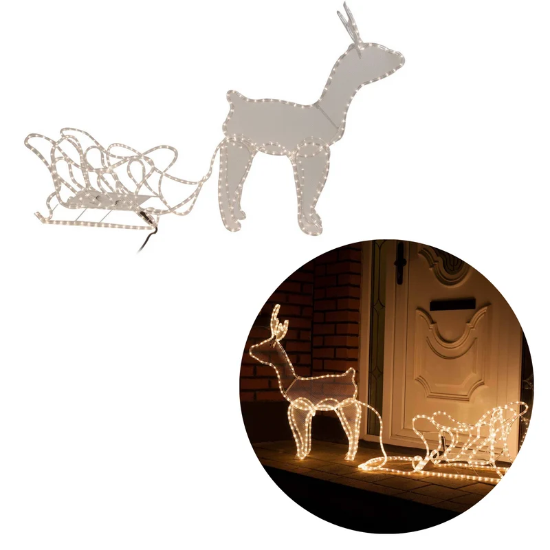 Cheqo® Lichtslang Rendier met Slee - Kerstfiguur - Voor Binnen en Buiten - Kerstdecoratie - Kerstverlichting - 504 LED