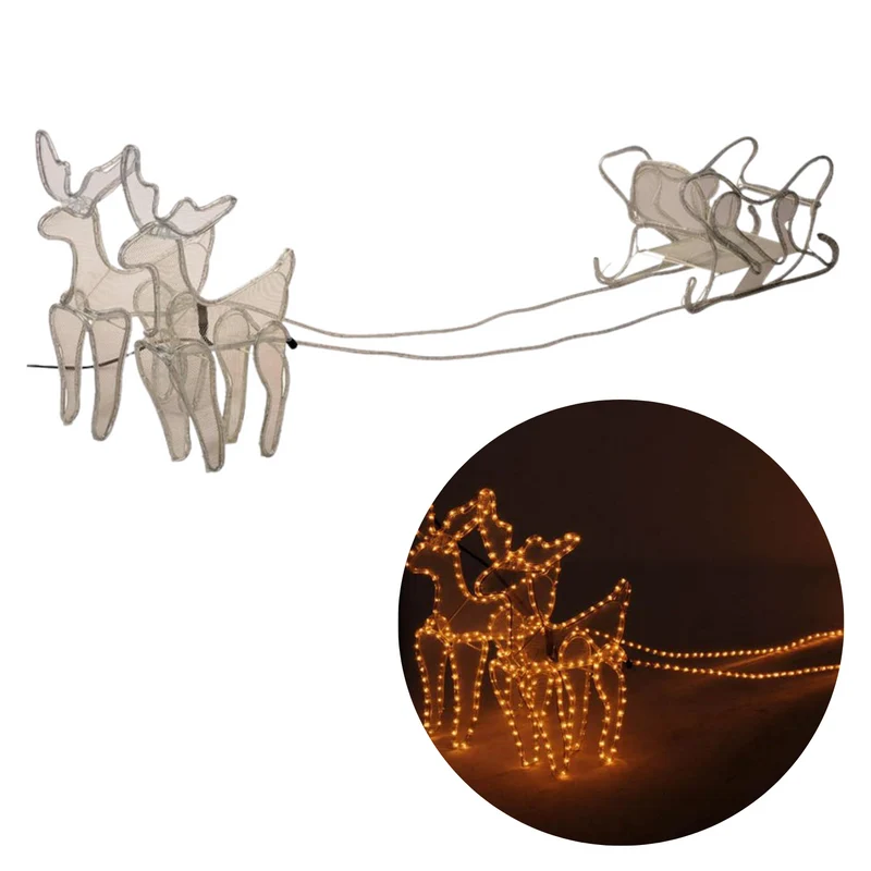 Cheqo® Rendier met Slee - Lichtgevend Kerstfiguur - Rendieren - Lichtslang - Slangverlichting - Kerstdecoratie - 2 Meter