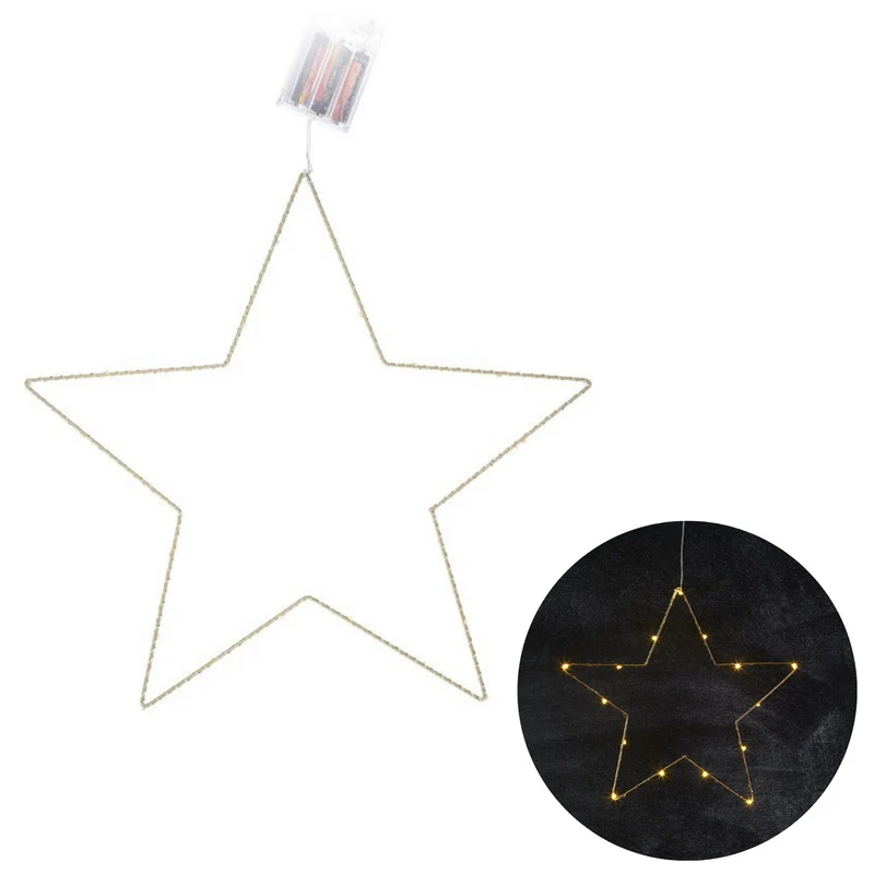 Cheqo® Kerstverlichting Ster - Kerstdecoratie - Kerstversiering - Kerstlampjes - Kerstster - 25 LEDs - Warm Wit - 45cm
