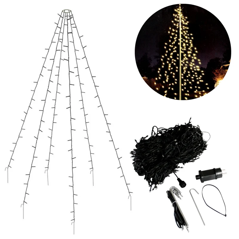 Cheqo® Vlaggenmast Verlichting - Lichtketting Vlaggenmast - Kerstverlichting - Kerstboom Verlichting - 120 LED's - 200cm - Inclusief Haringen