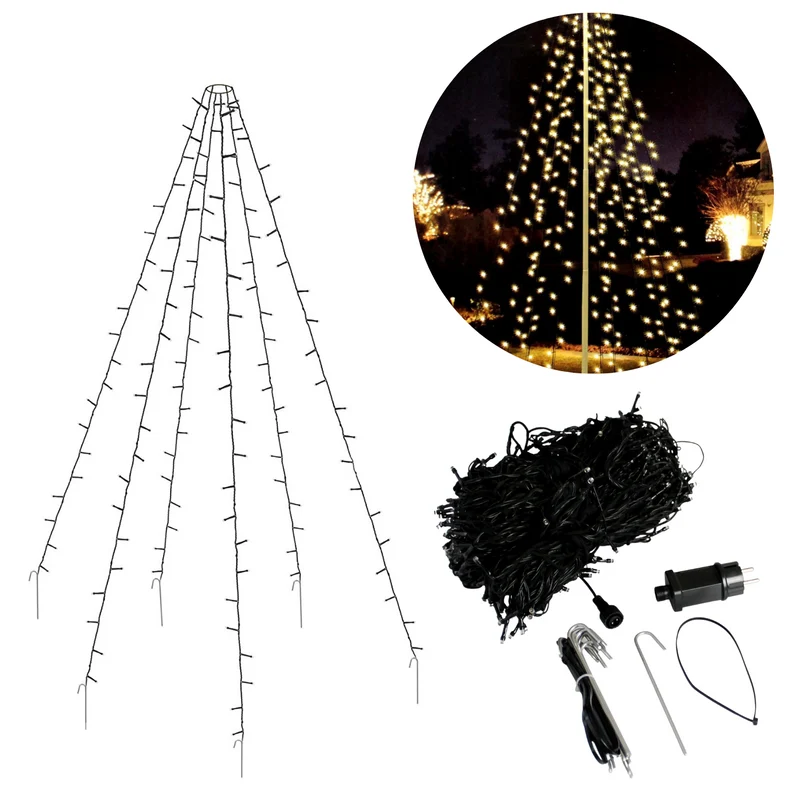 Cheqo® Vlaggenmast Verlichting - Lichtketting Vlaggenmast - Kerstverlichting - Kerstboom Verlichting - 360 LED's - 8 Meter