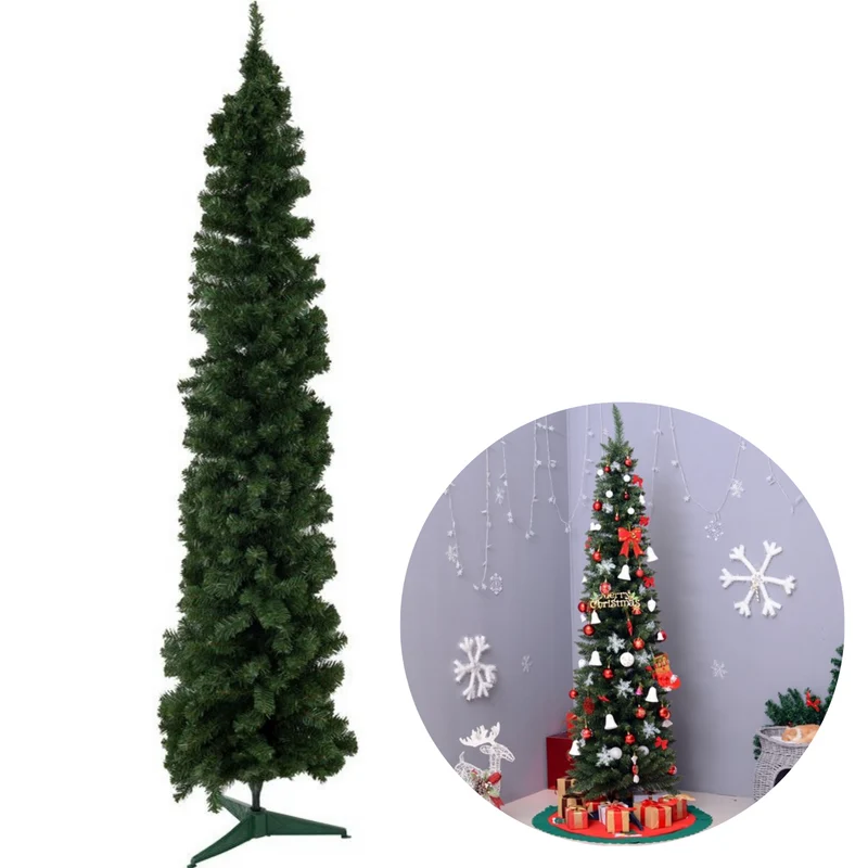Cheqo® Smalle Kerstboom - Kunstkerstboom Smal - Kerstdecoratie - 592 Takken - Inclusief Standaard - Hoogte 210 cm