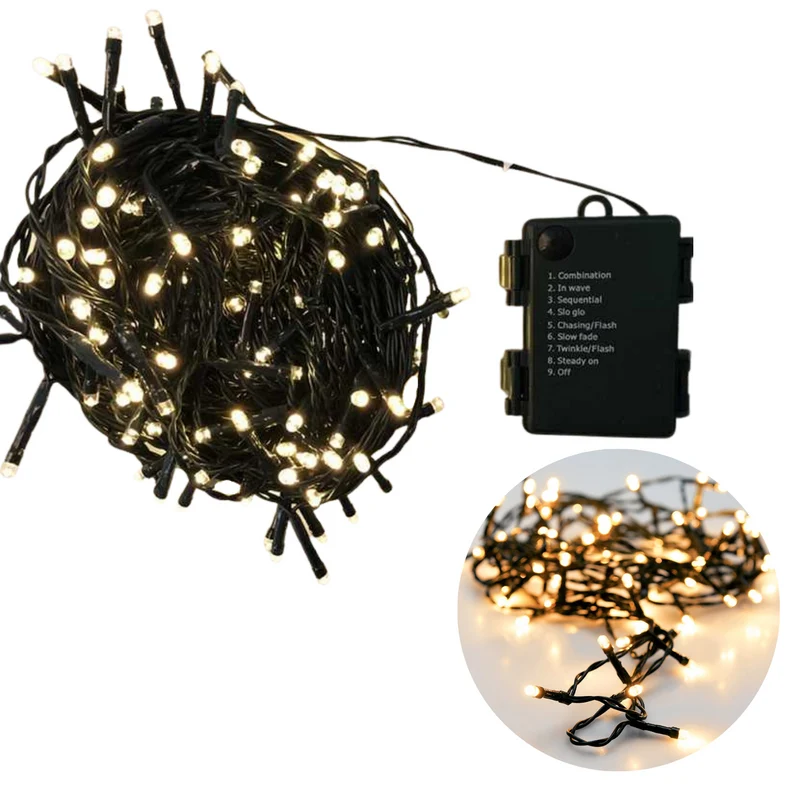 Cheqo® Kerstboomverlichting - Lichtsnoer - Kerstlampjes - Led Verlichting - Kerstverlichting voor Binnen - 192 LED - 15 Meter - Warm Wit - Op Batterijen