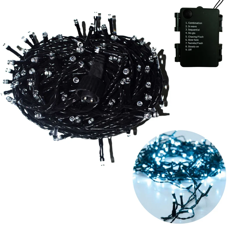 Cheqo® Kerstboomverlichting - Lichtsnoer - Kerstlampjes - Led Verlichting - Kerstverlichting voor Binnen - 192 LED - 15 Meter - Wit - Op Batterijen