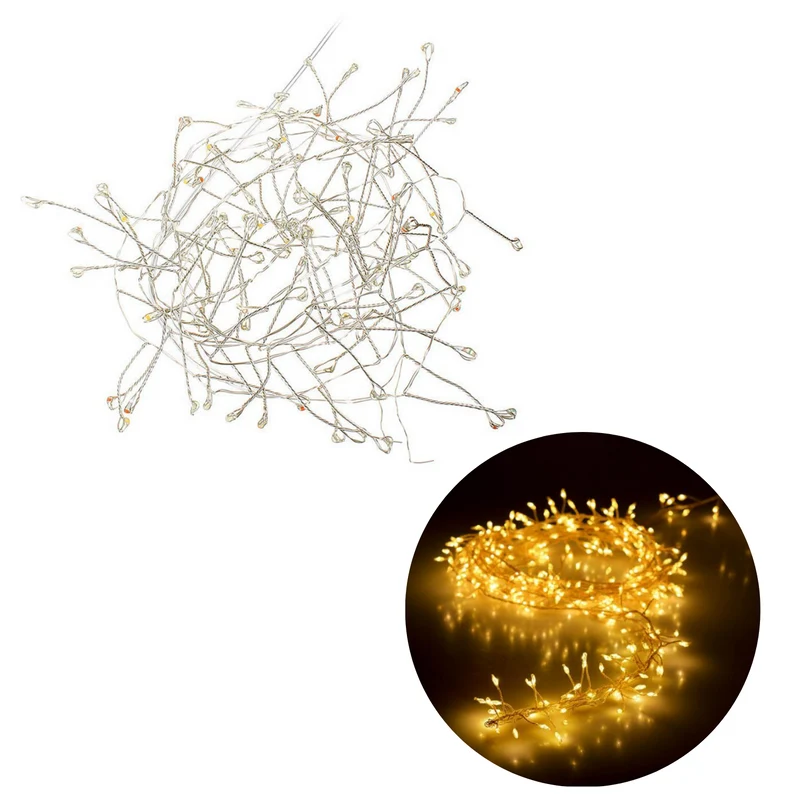 Cheqo® Kerstboomverlichting - Zilverdraad Clusterverlichting - Kerstlampjes - Led Verlichting - Kerstverlichting voor Binnen en Buiten - 720 LED - 5 Meter - Warm Wit