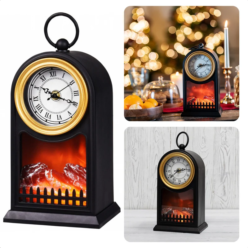 Cheqo® Sfeerlantaarn LED - Lantaarn - Haardlantaarn - 15x12x26cm - Realistische Vlammen - Met Klok - Op Batterijen
