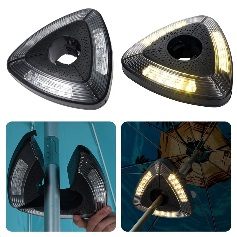 Cheqo® Parasolverlichting - Parasol Lamp - Parasol Verlichting - 15 LED's - 19cm - 38-48mm - Op Batterijen - Moderne Zwart