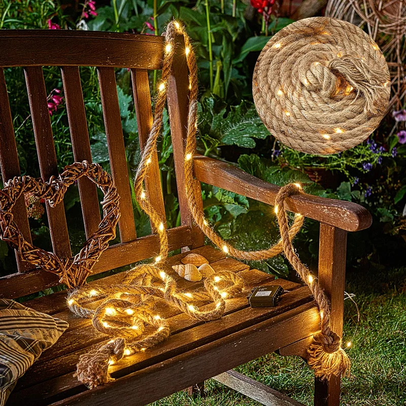 Cheqo® Lichtslang van Jute - Jute Touw - Touw met LED - Lichtsnoer Touw - Touwverlichting - Kerstverlichting - 3 Meter - Op Batterijen