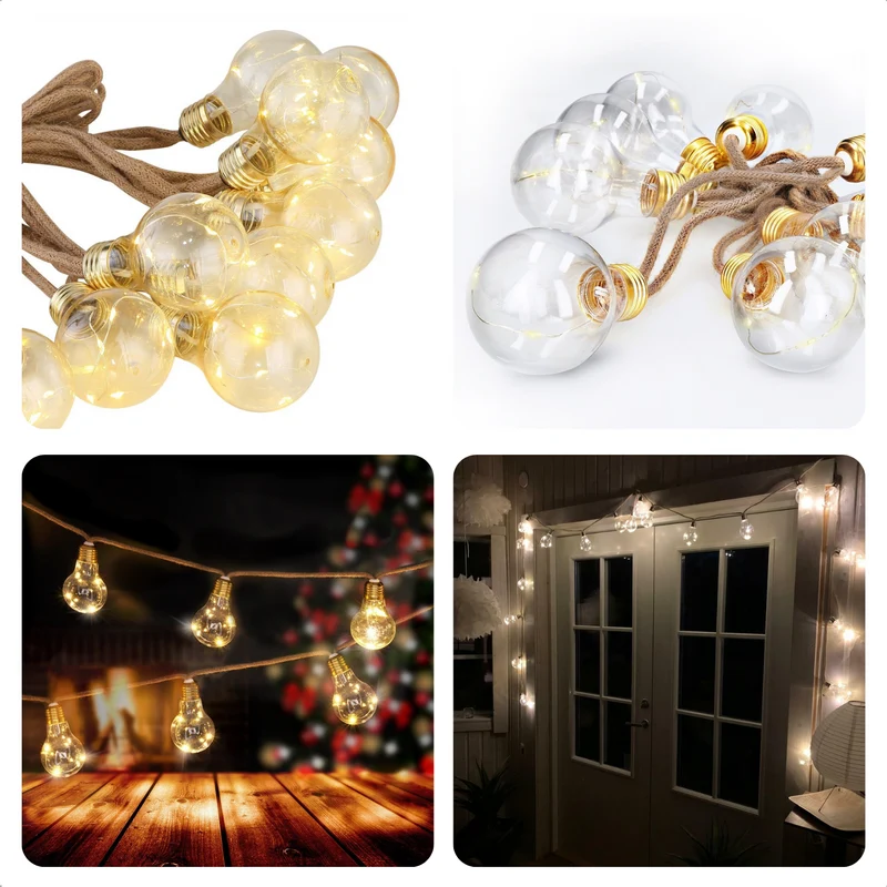 Cheqo® Lichtsnoer - Touwverlichting - Tuinverlichting - 10 LED-Lampen - 2.25m - Natuurlijk & Landelijk Interieur - 8-uurs Timer - Warm Wit - 30cm Aansluitsnoer - Op Batterijen