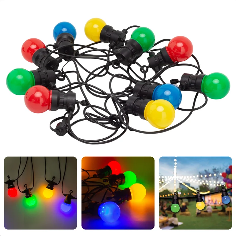 Cheqo® Feestverlichting - Lichtsnoer - Tentverlichting - Fairy Lights - 10L, 3V/20mA - 8 Lichtfuncties - 50cm Afstand - 9.50m Snoer - IP44 Beschermwaarde - 2.4W Power Consumption - Ophangoog - Binnen & Buiten