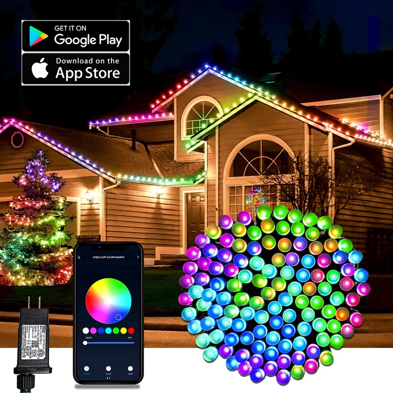Cheqo® Smart Kerstboomverlichting - Clusterverlichting - Kerstlampjes met App - Led Verlichting - Kerstverlichting voor Binnen en Buiten - 120 LED - 12m - Multicolor - Met App Bediening