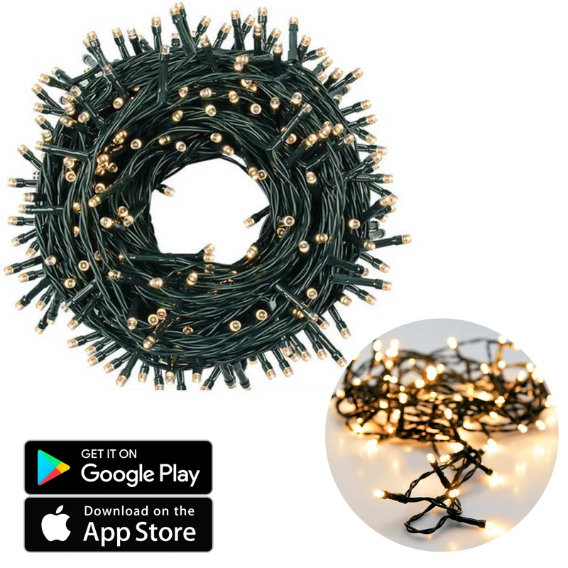 Cheqo® Kerstboomverlichting met App Bediening - Smart Kerstlampjes - Led Verlichting - Kerstverlichting - 480 LED - 48 meter - Binnen en Buiten - Warm Wit