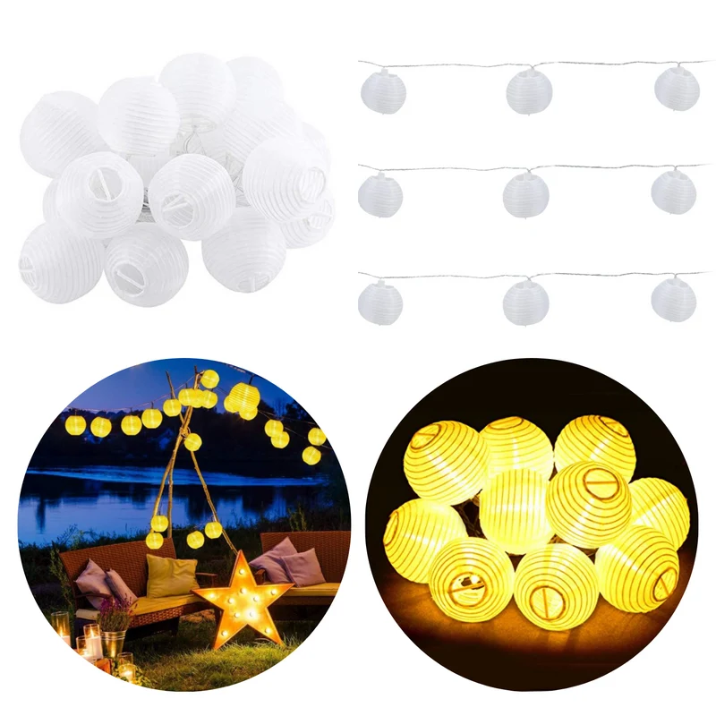 Cheqo® Lampionnen Slinger - Feestverlichting - Lichtslang - Lichtslinger Lampion - Lampionnen met Verlichting - Warm Wit - 10.75 Meter - 20 Lampions