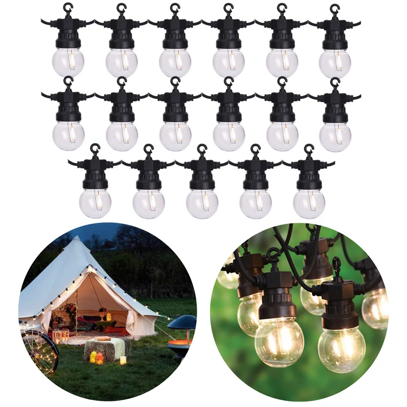 Cheqo® Lichtsnoer - Fairy Lights - Lichtslinger voor Binnen en Buiten - Kerst Verlichting - Tuinverlichting - Feestverlichting - Warm Wit - 20 LED Filament Bolletjes - 12.50 Meter