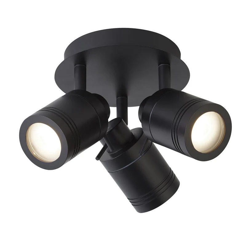 Searchlight Samson 3-lichts IP44 badkamer spotplaat, mat zwart IP44