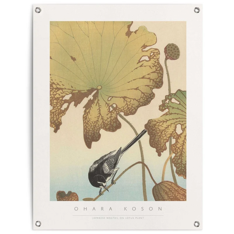Reinders tuinposter Ohara Koson - Kwikstaart op Lotusplant - 80x60cm