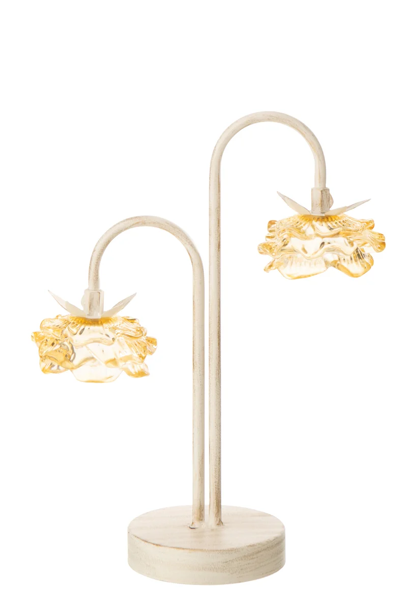 J-Line lamp Bloem - ijzer/glas - geel/wit - large - LED lichtjes