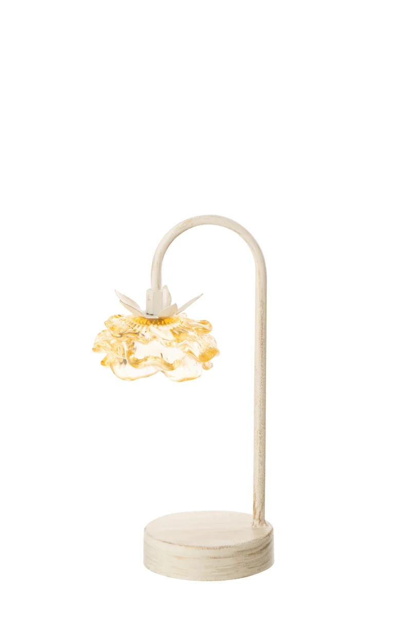 J-Line lamp Bloem - ijzer/glas - geel/wit - small - LED lichtjes