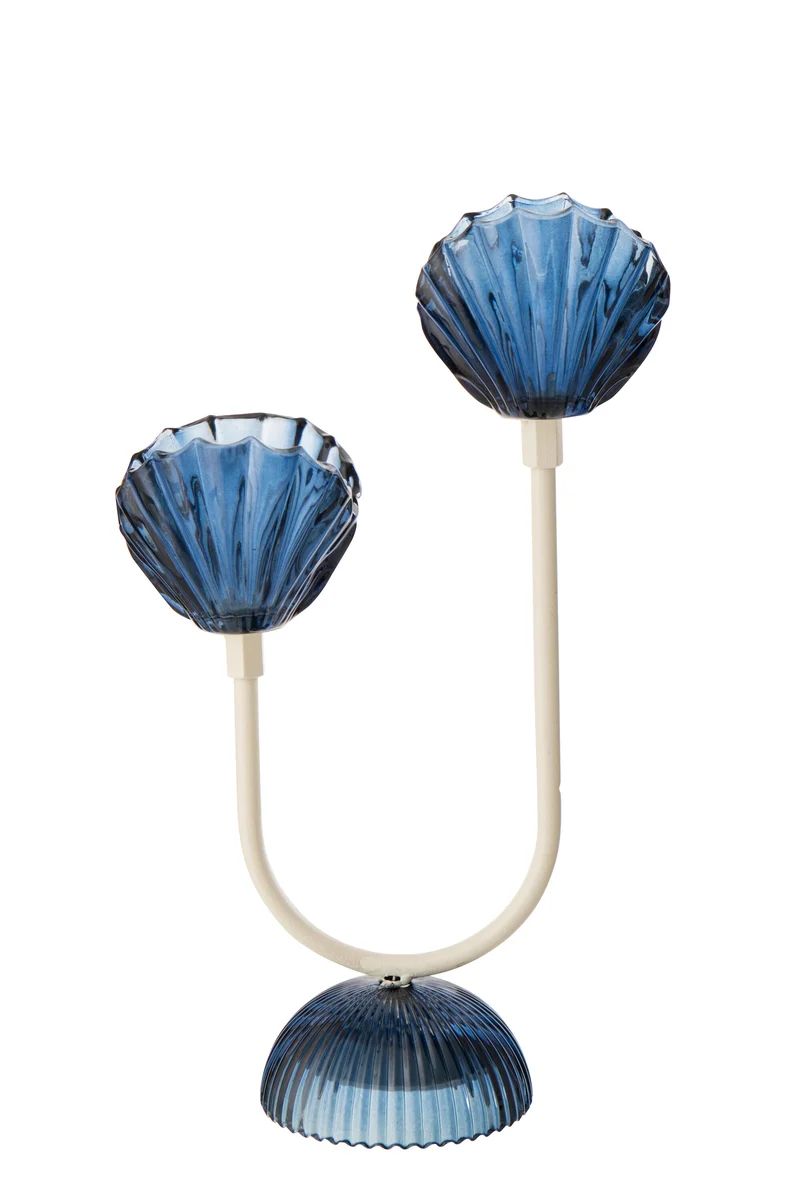 J-Line lamp Shell - ijzer - blauw/wit - large - LED lichtjes