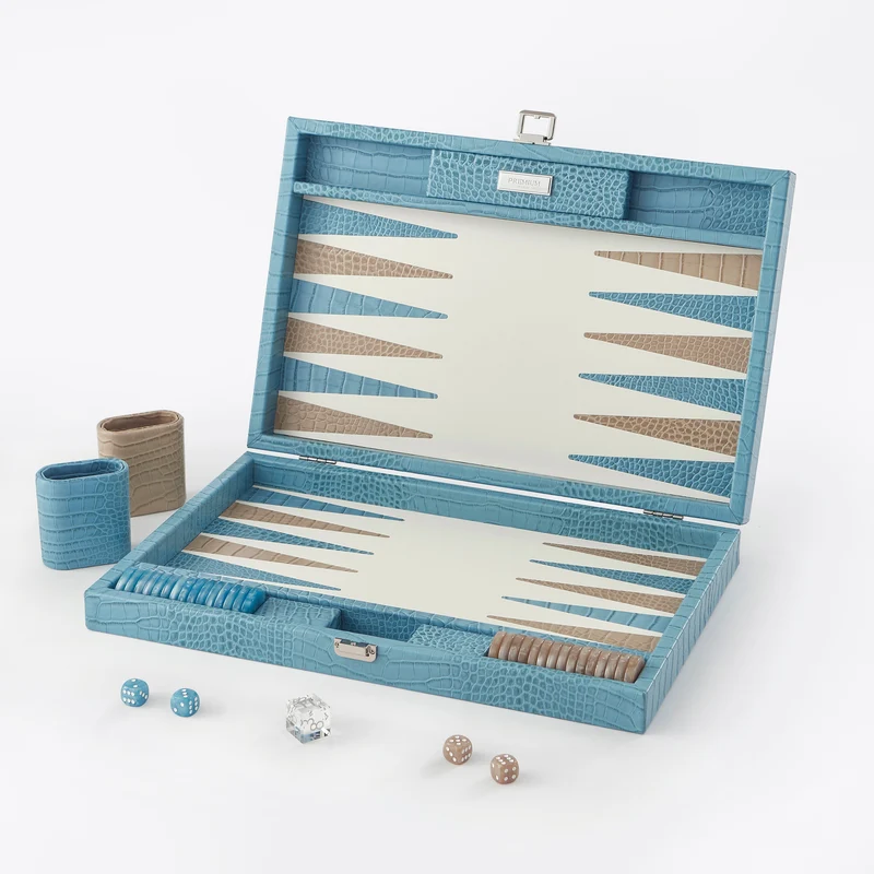Premium Interiors - Backgammon - Groot BACKGAMMON - leer riviera-blauw 46cm