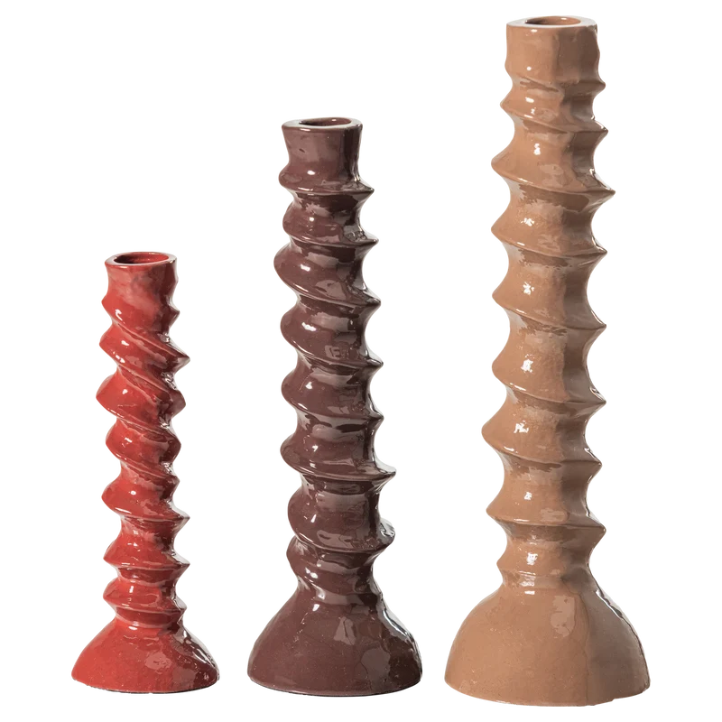 WOOOD kandelaar Bexi - Metaal - Bruin/Rood - Set Van 3 - 28x9x9