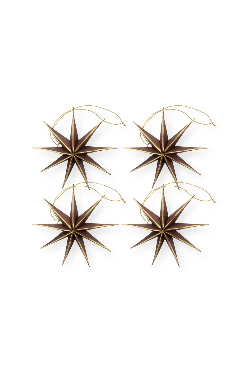 vtwonen - Kerststerren - Papier - Donkerbruin Goud - 15 cm - Set van 4