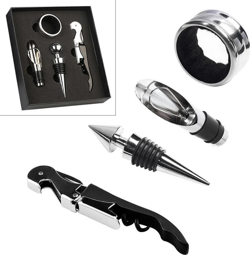 Wijnaccessoire Set – 4-delig – in geschenkdoos