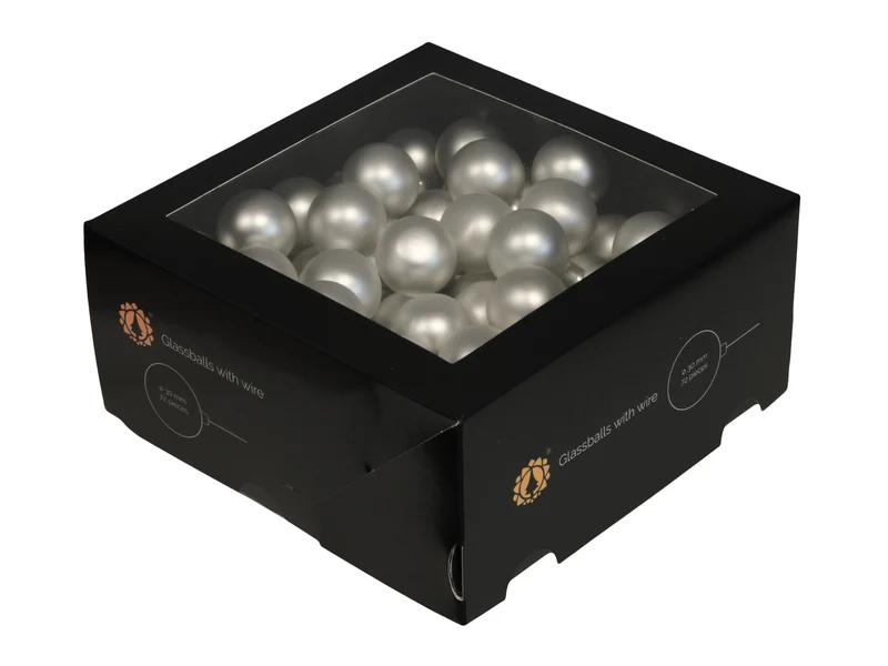 w/b. 72 glassballs/wire silver mat 30 mm