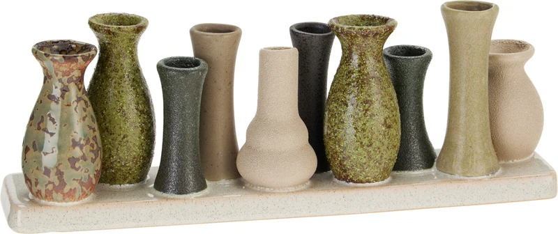 VAASJES OP PLATEAU KERAMIEK 10STS 30X7X10CM GROEN