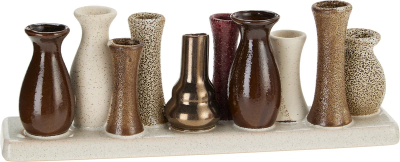 VAASJES OP PLATEAU KERAMIEK 10STS 30X7X10CM BRUIN
