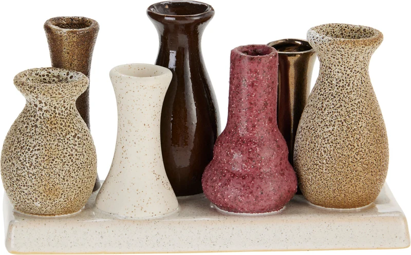 VAASJES OP PLATEAU KERAMIEK 7STS 19X7X10CM BRUIN