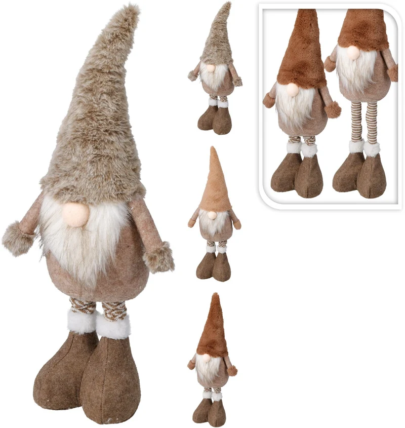 GNOME UITTREKBAAR POLYESTER PLUSH 18X10X55CM 3 ASSORTIE BRUIN TINTEN