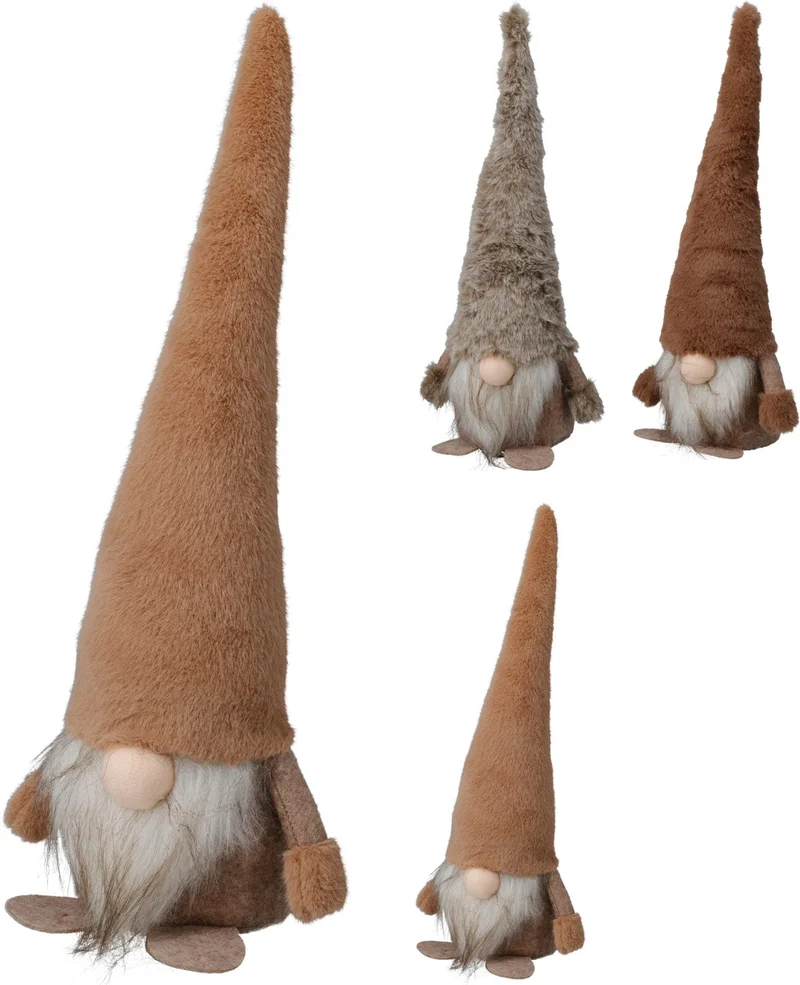 GNOME STAAND POLYESTER PLUSH 12X11X34CM 3 ASSORTIE BRUIN TINTEN