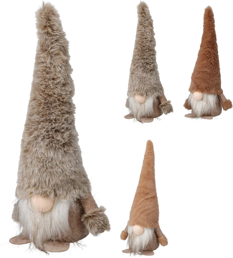 GNOME STAAND POLYESTER PLUSH 13X9X29CM 3 ASSORTIE BRUIN TINTEN