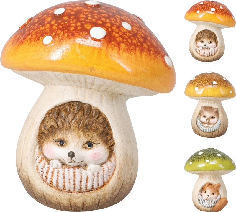 PADDENSTOEL KERAMIEK MET DIER 9X8X10CM 3 ASSORTIE