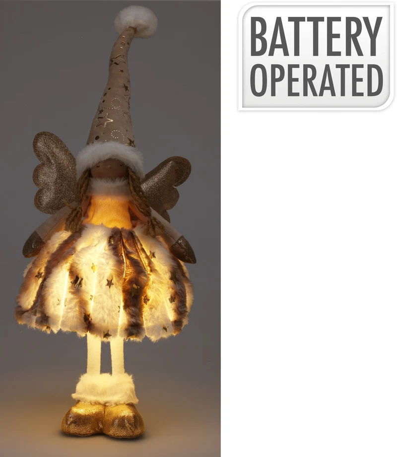 ENGELMEISJE MET LED STAAND 22X16X50CM GOUD