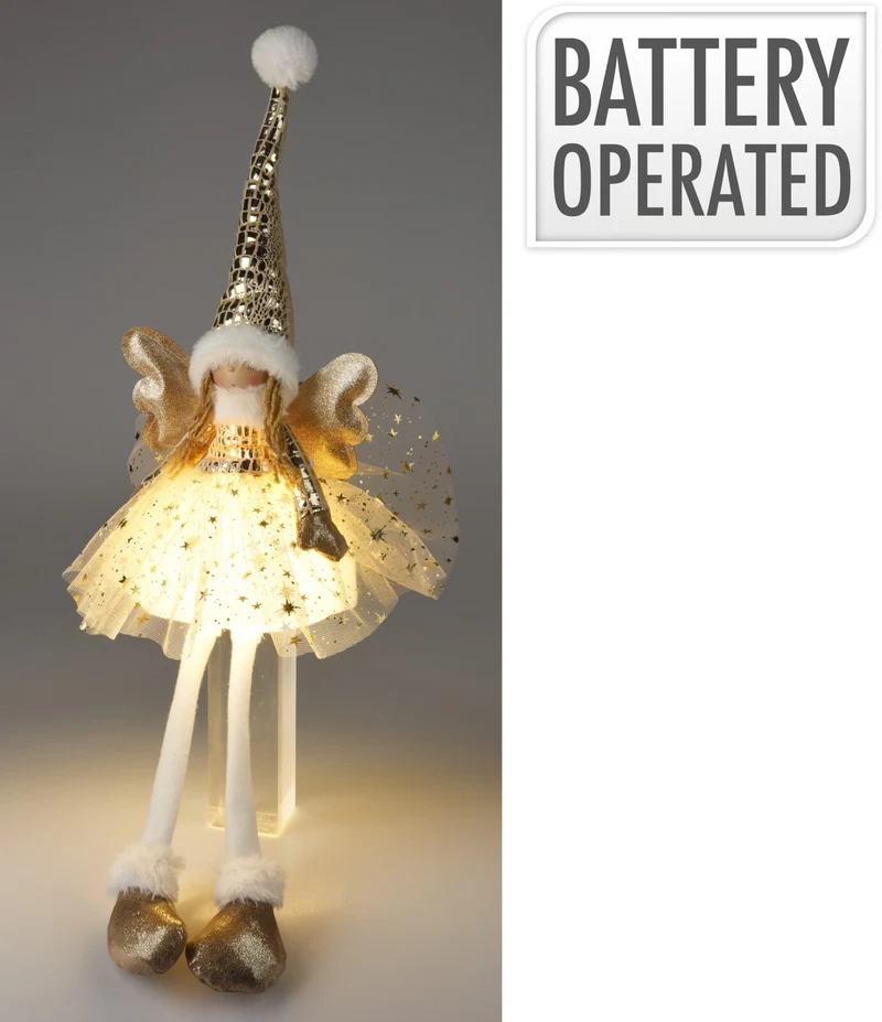ENGELMEISJE MET LED ZITTEND 21X16X60CM GOUD