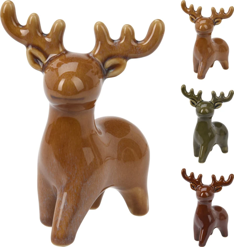 RENDIER STAAND PORSELEIN 10,5X9X14CM 3 ASSORTIE KLEUREN