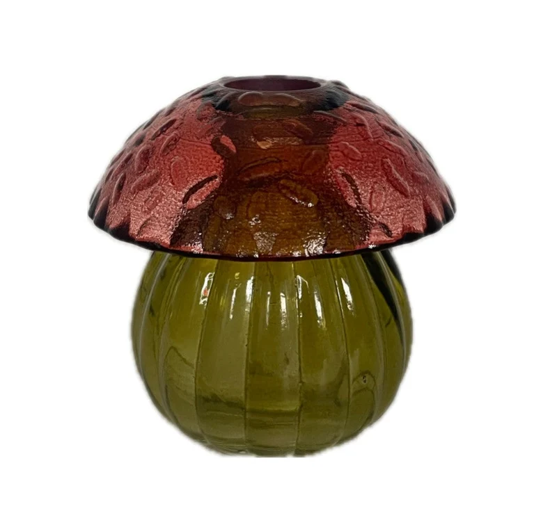 Mushroom glass bottle d8.8x8.7h terra/olive