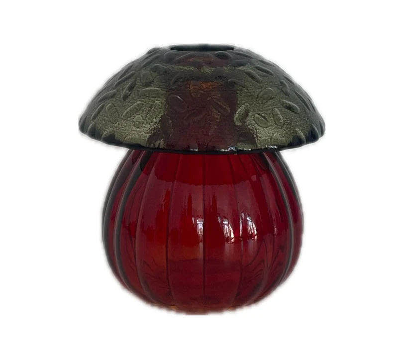 Mushroom glass bottle d8.8x8.7h olive/dark brown