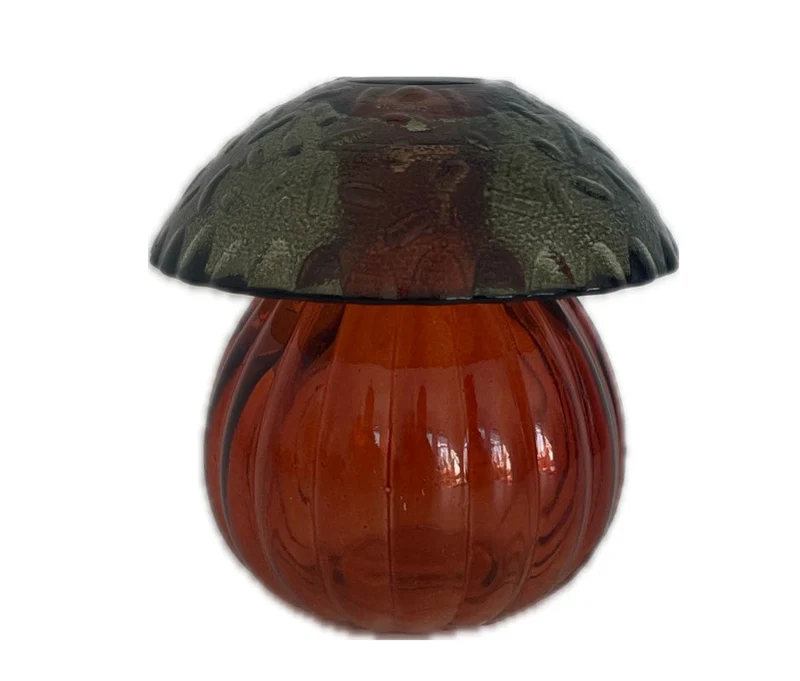 Mushroom glass bottle d8.8x8.7h olive/terra