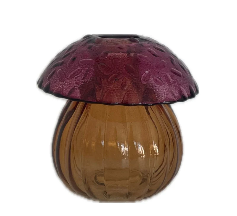 Mushroom glass bottle d8.8x8.7h terra gray/orange