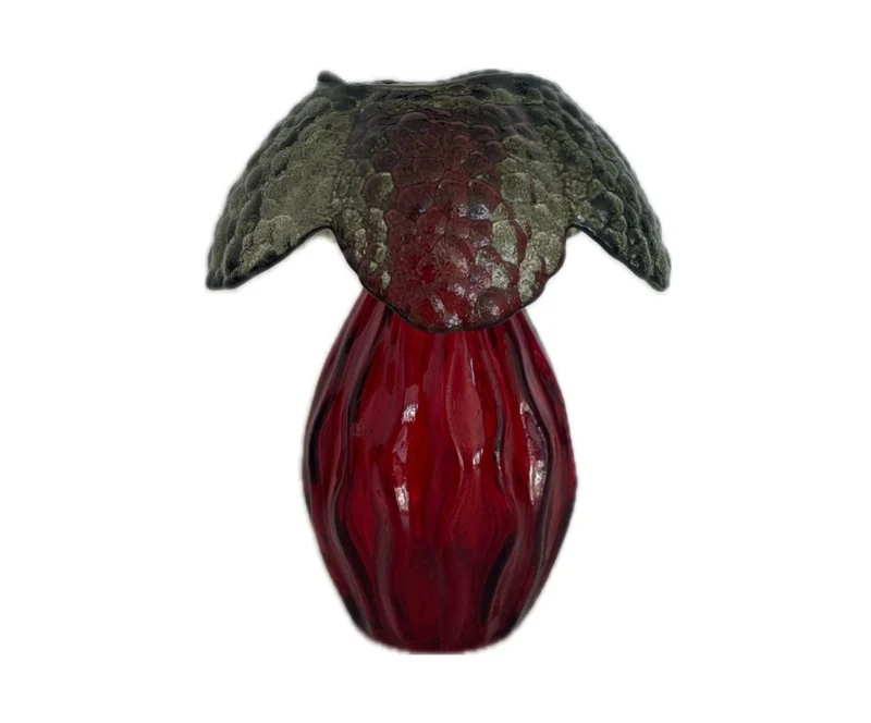 Mushroom glass bottle d9.1x12h olive/dark brown