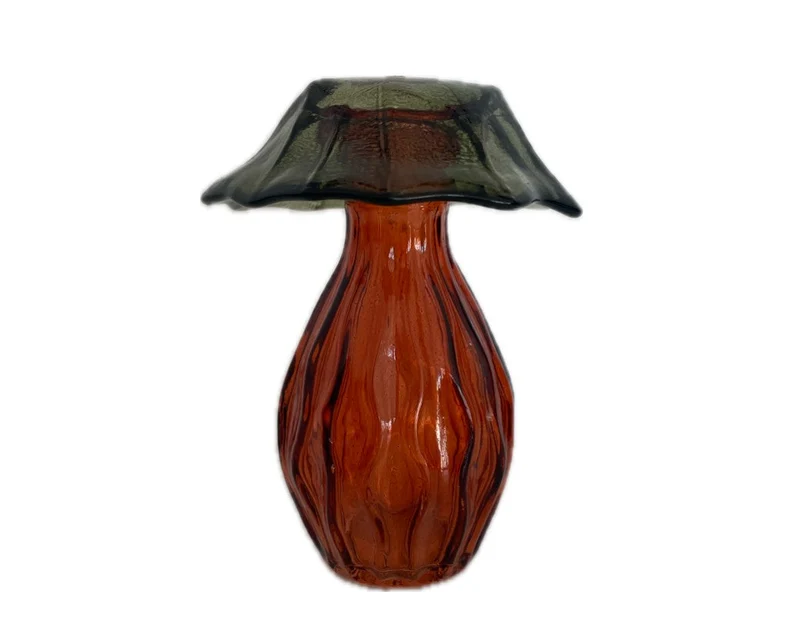 Mushroom glass bottle olive/terra d8.8x12h