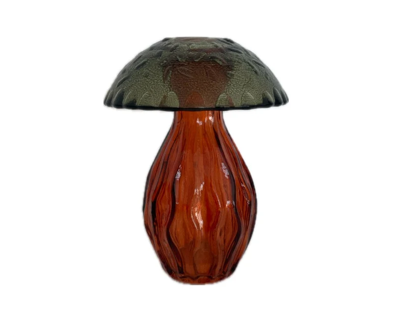Mushroom glass bottle d8.8x12h olive/terra