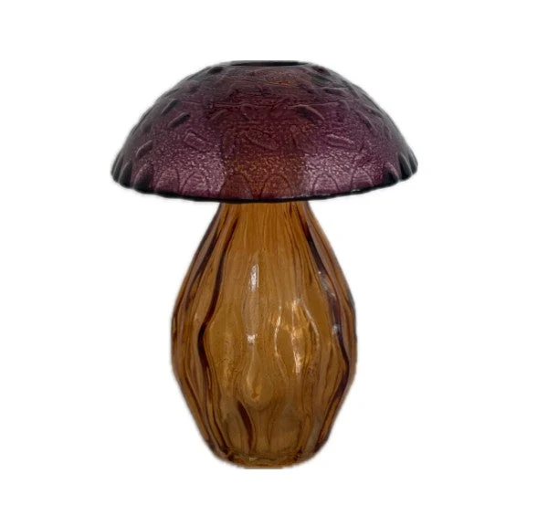 Mushroom glass bottle d8.8x12h terra gray/orange