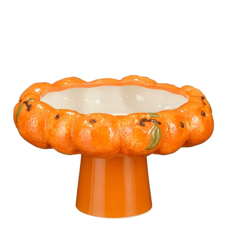 Schaal op voet oranje - h14xd25cm